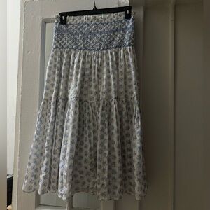 LoveShackFancy Fancy Smocked Cotton Blue Paisley Skirt